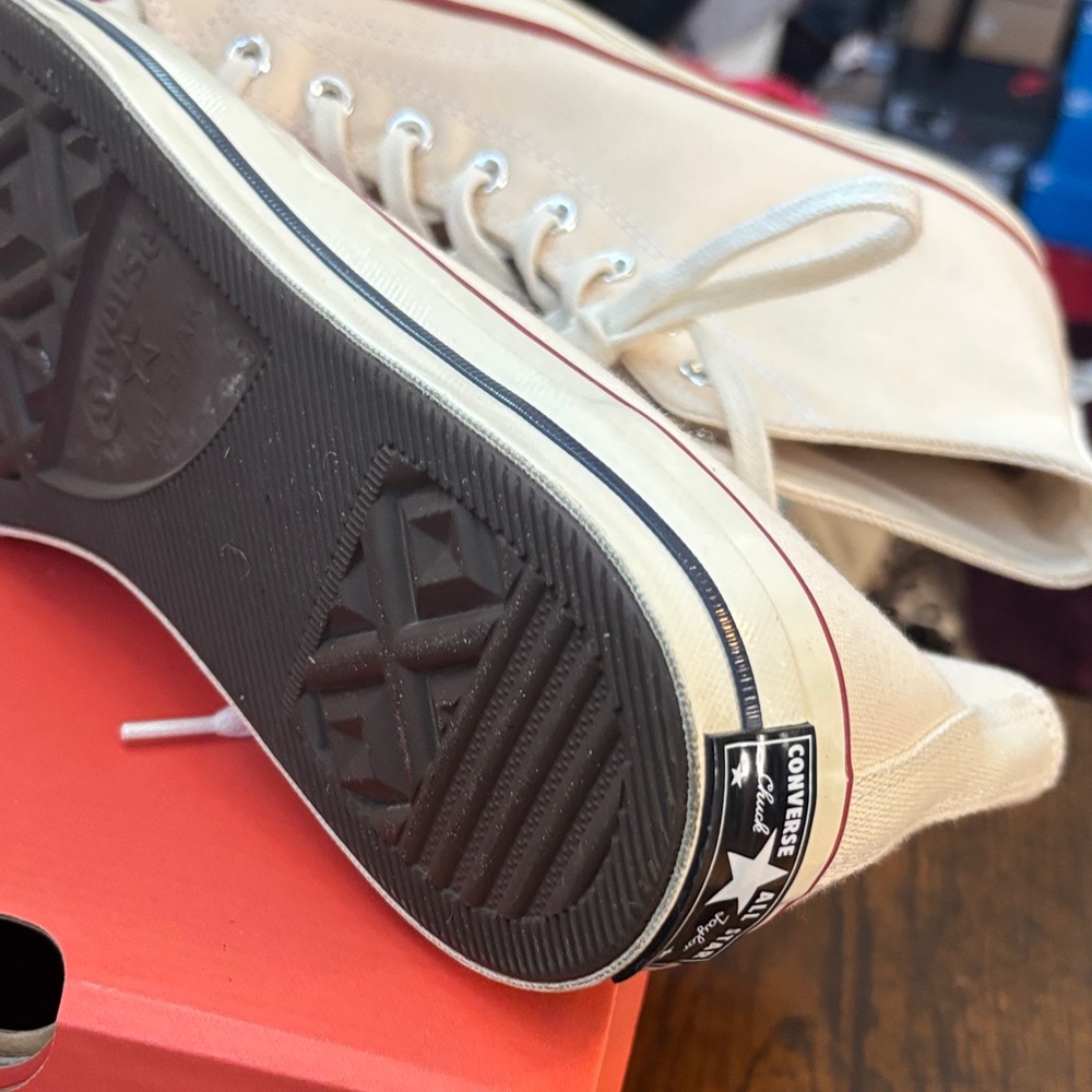 Converse High Top Canvas Sneakers - Cream with Red Accent - Picture 8 of 9